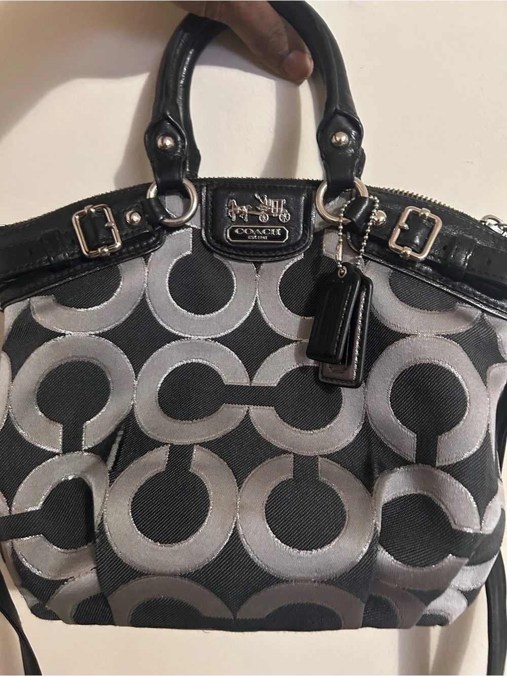 Coach Black and Silver Circle Jacquard Shoulder Bag - Picture 1 of 4